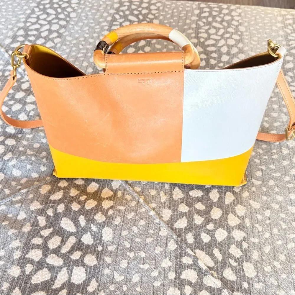Tory Burch Tan and White Tote